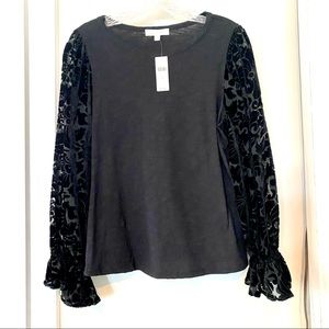 Anthropologie Puff Lace Sleeve Top NWT Black Size S